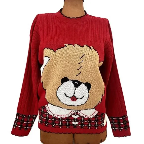 Arielle Sz S Vintage Teddy Bear Sweater Red Holiday Christmas Ugly 90's Kidcore - Picture 1 of 12